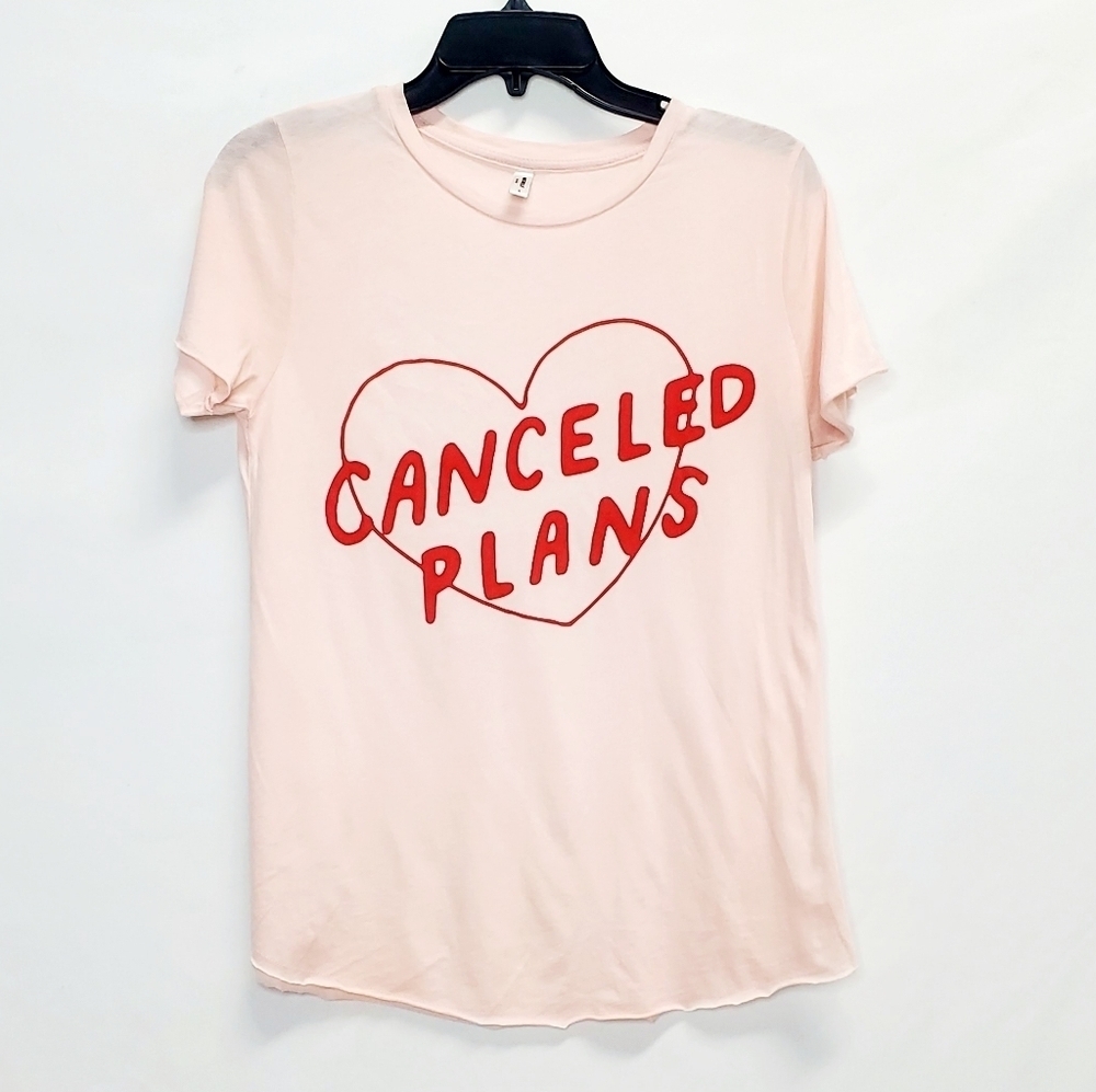 NWOT Boutique Michelle Blush Pink Canceled Plans Graphic Short Sleeve Top